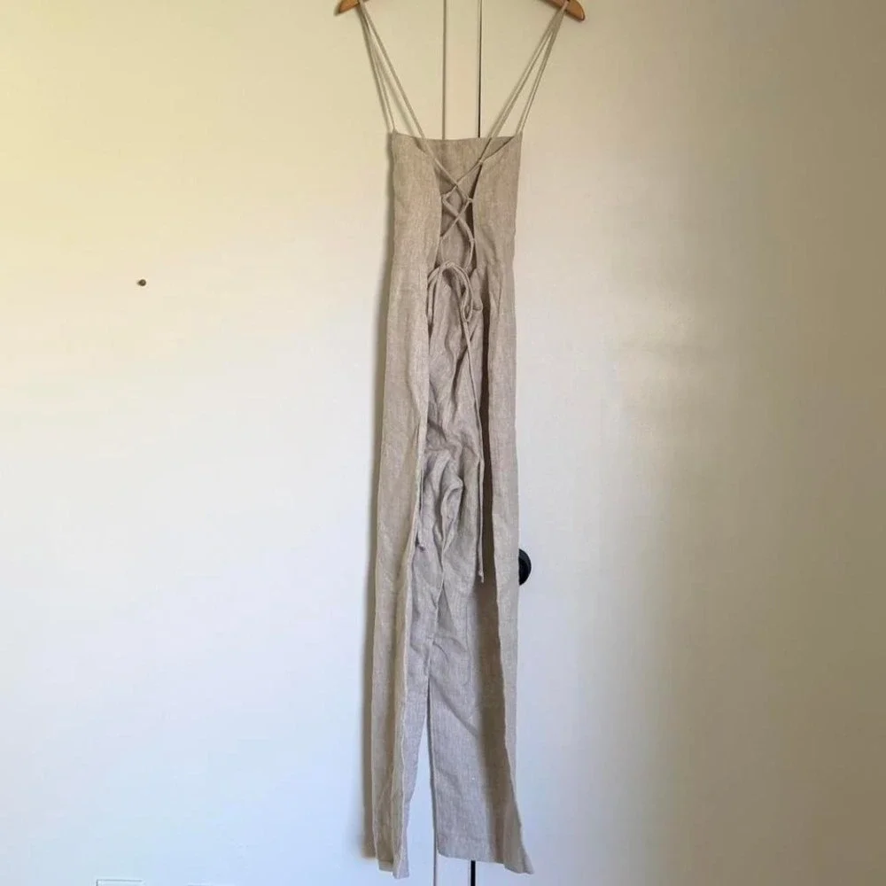 Reformation Linen Lace Back Jumpsuit Cream Wide Leg Strappy Size 4